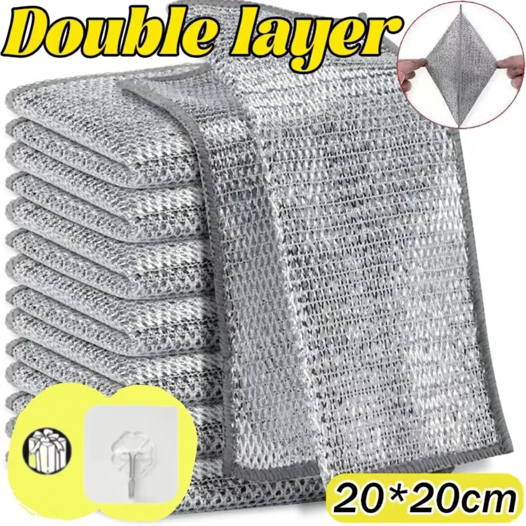 1-100pcs Magic Rag Silver Wire Cleaning Kitchen Cloth Thickened Microfiber Face Wash Towel Built-in Steel Wiping Rag