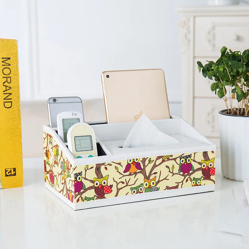 Multifunctional Tissue Box with Stationery Remote Control Box, Decorative Tissue Pen Remote Organizer for Home/Office/Restaurant