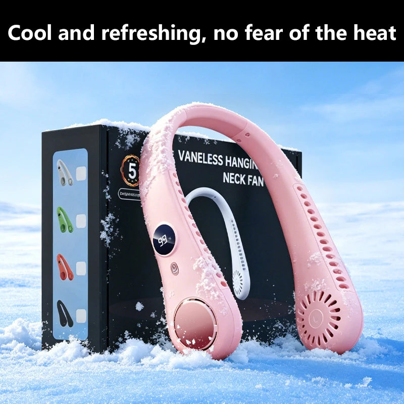 Ventilateur de cou suspendu sans pales Lenovo, chargement USB, silencieux, 5 vitesses, affichage numérique, longue autonomie, extérieur, portable, turbo, petit ventilateur