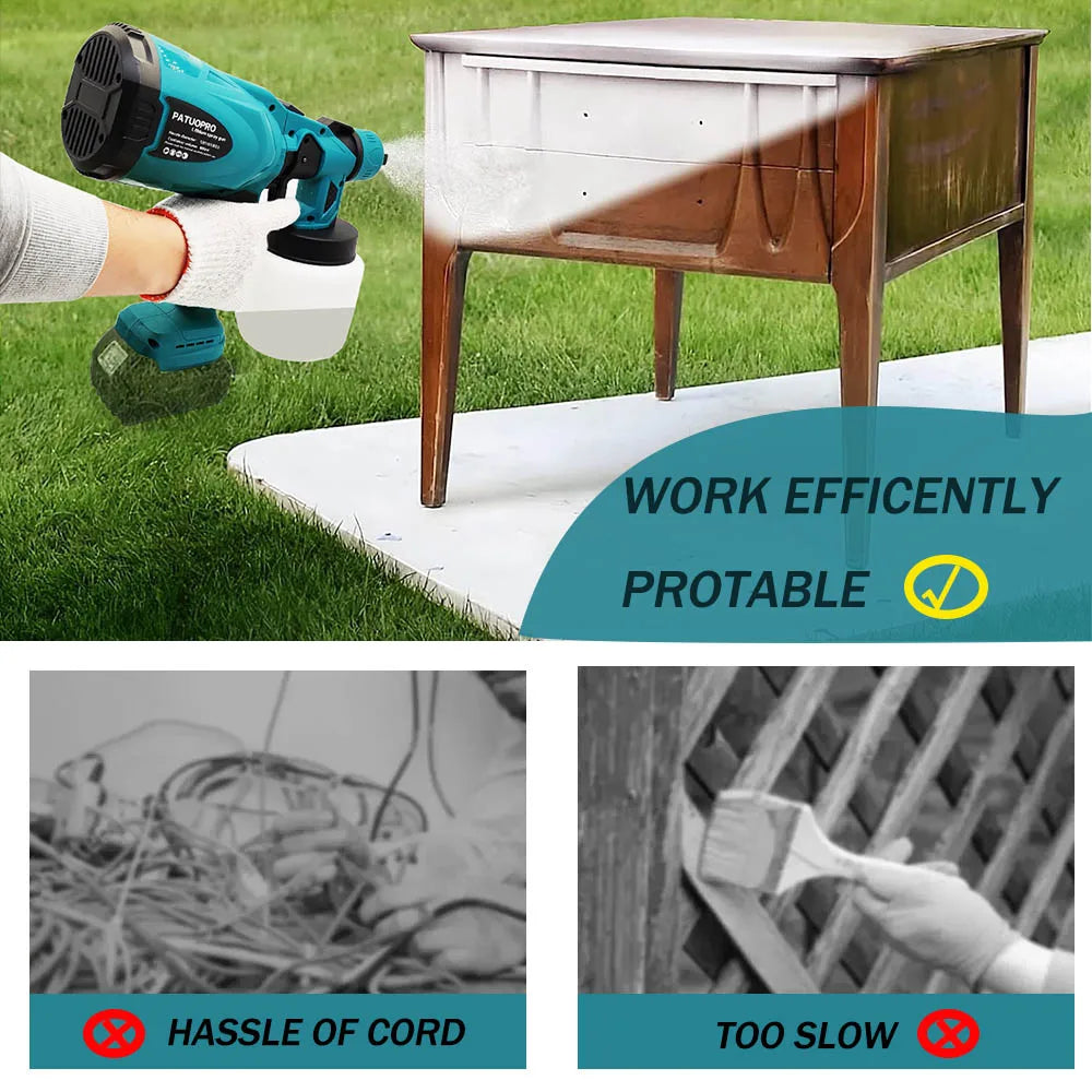 Electric Spray Gun Cordless Paint Sprayer for Auto Furniture Steel Coating - Cordless Electric Spray Gun Compatible with Makita 18V Battery (No Battery Included) - Quality Shopping Centre