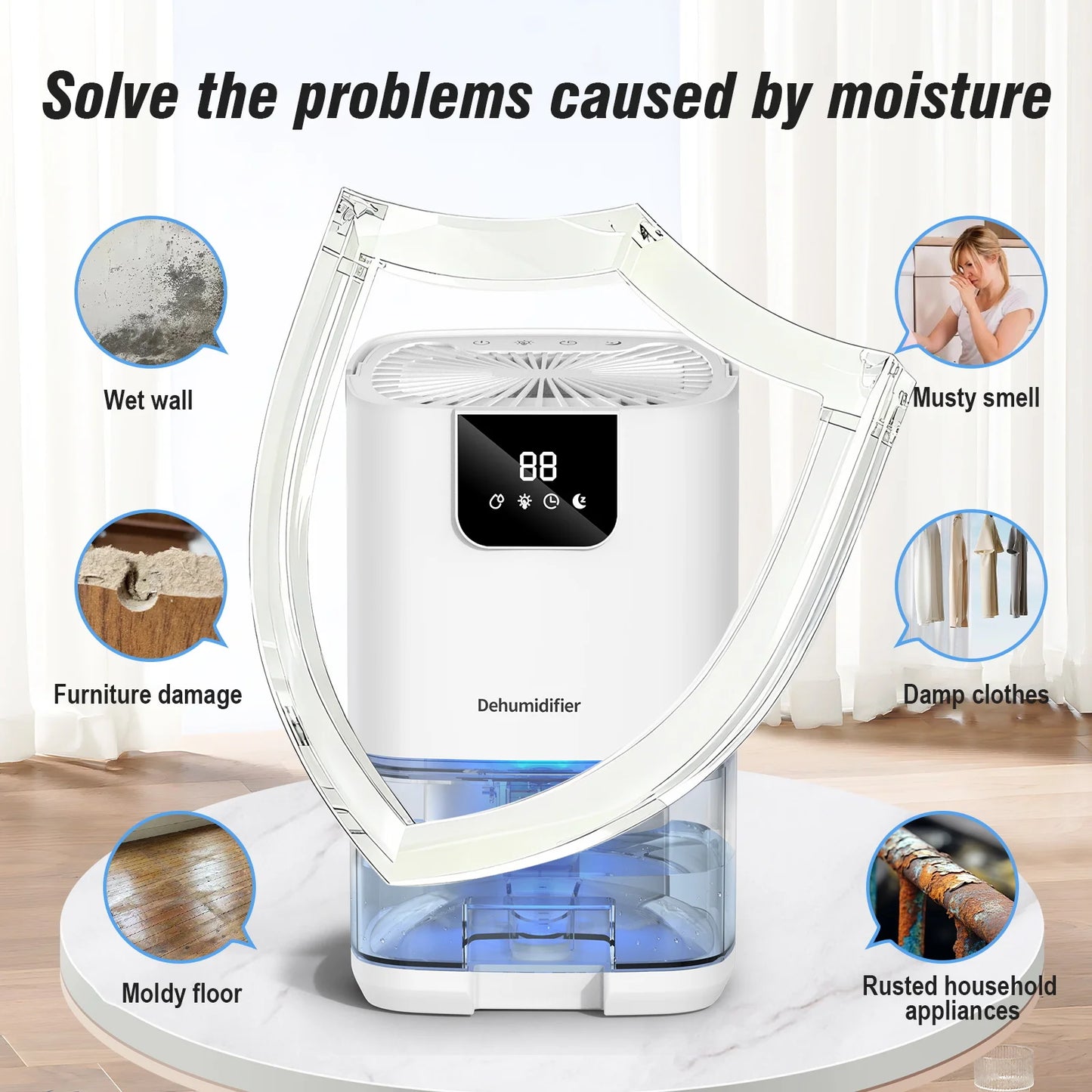 Air DehumidifierCapacity Humidity Dehumidifier with Digital Display Night Light Home Dehumidifier Air Dryer for Bathroom Toilet