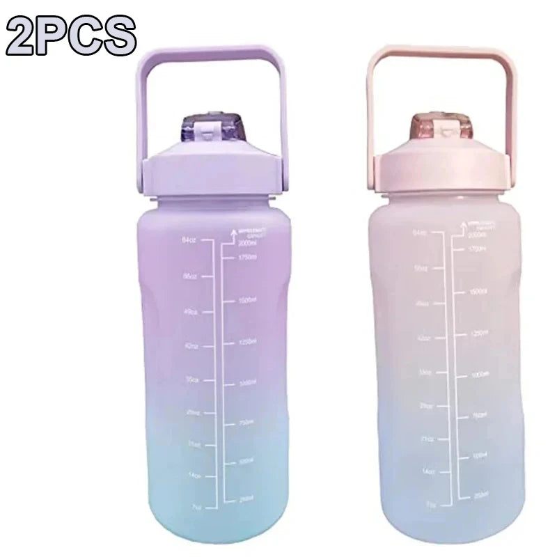 Water Bottle 2 Liter Stay Hydrated Motivated Leakproof Plastic Sport Bottle Reminder Times Sports Outdoor Fitness Office Indoor