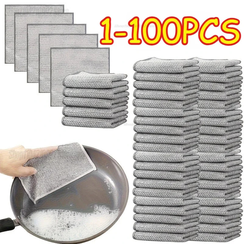 1-100PCS Metal Wire Wipe Cloth, Non-damage Pot Grid, Kitchen Stove Cleaning Cloth, Pot Wipe Cloth to Remove Stains, Special Uses