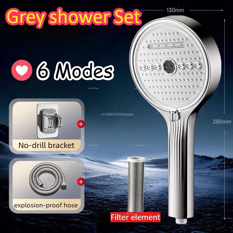Filter Shower Head High Pressure 6 Spray Modes Chlorine Removal Handheld Water Saving Rainfall SPA Showerhead for Bathroom Hotel