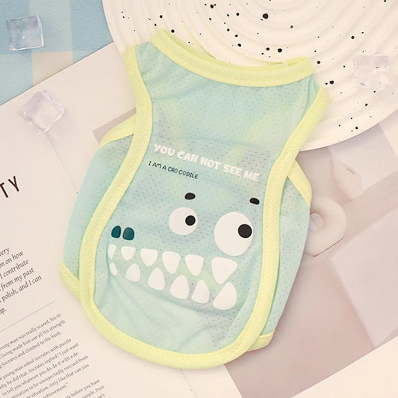 Summer Pet Cooling Vest Breathable Ice Silk Dog Cat Shirt Lightweight Cartoon Puppy Kitten Clothes for Hot Weather Wear