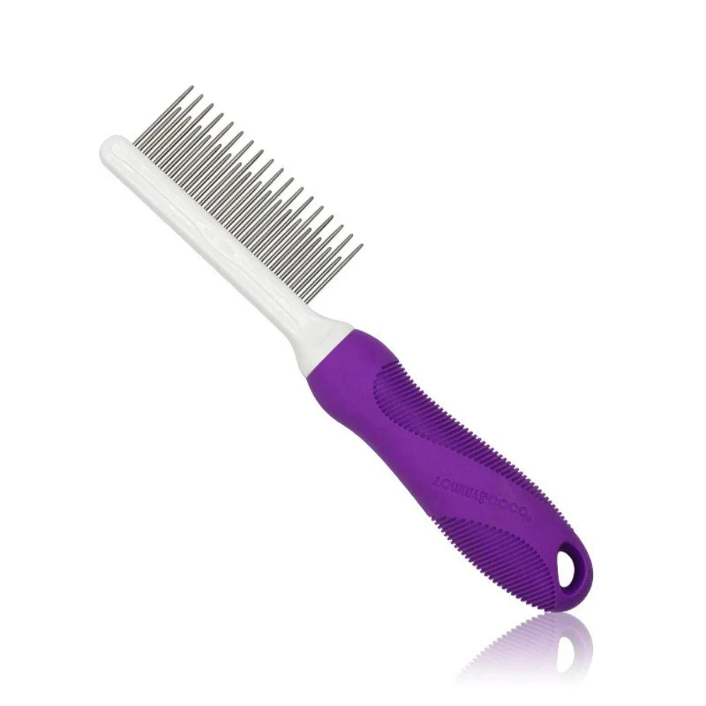 Peigne violet pour chiens et chats avec dents en acier inoxydable à poils longs et courts pour éliminer les nœuds et les emmêlements