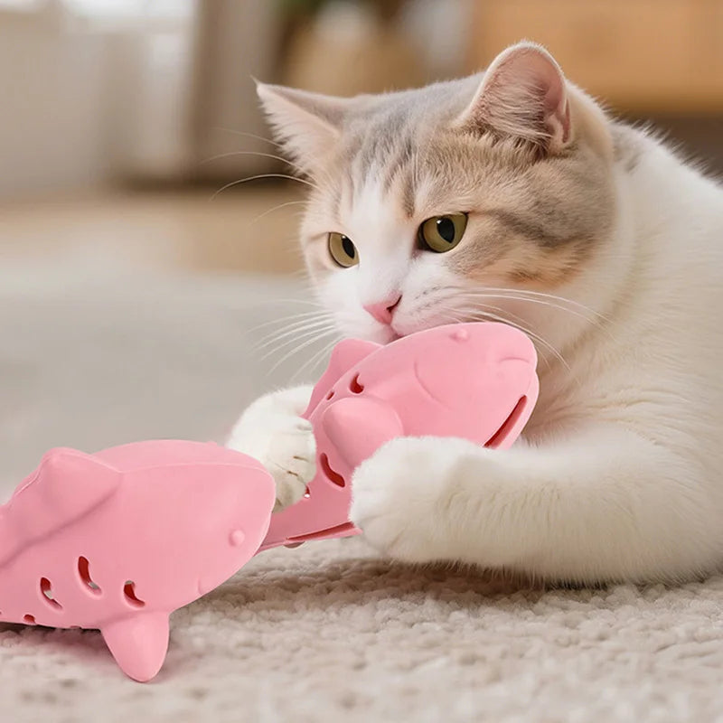 Interactive Cat Leaking Food Toy Silicone Cat Chew Toys Bite-resistant Kitten Teeth Cleaning Toy Fish-shaped Pet Toy Cat Accesso