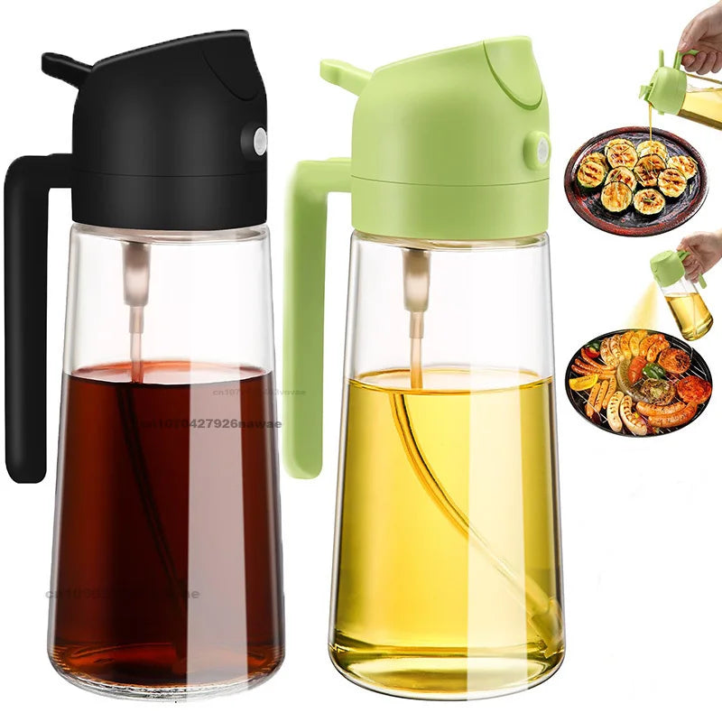 1-2PCS 2in1 Olive Oil Dispenser Bottle 500ml Plastic Oil Sprayer Cooking Oil Spray Tank BBQ Baking Picnic Kitchen Tools for Home