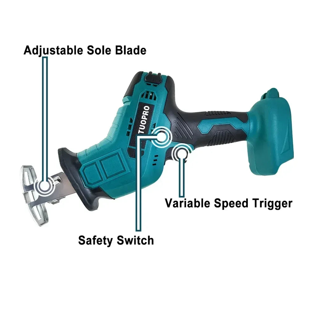 Cordless Reciprocating Saw 18V Adjustable Speed Electric Saw Wood Metal PVC Pipe Cutting Tool fit Makita 18v Battery(No Battery)