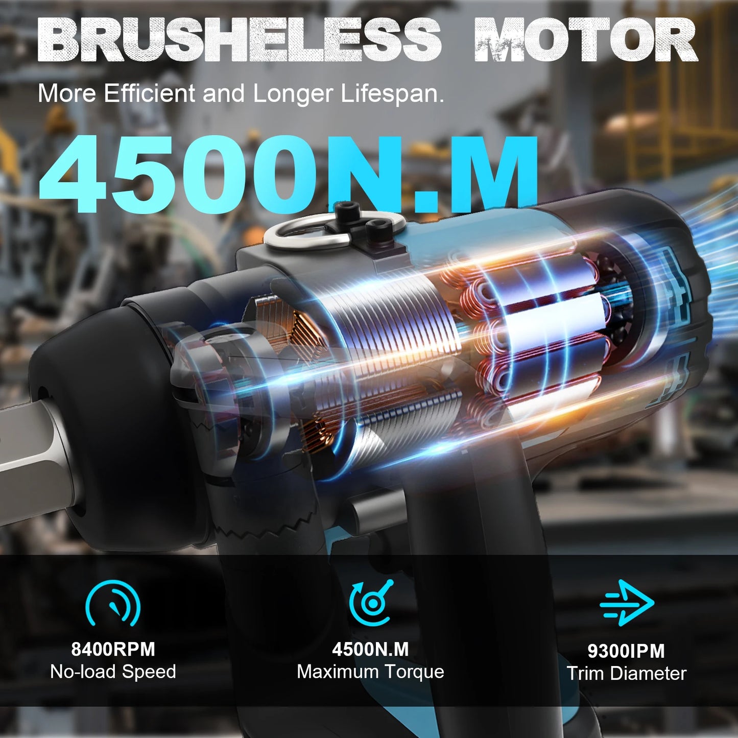 Gisam 4500N.M Brushless Electric Wrench 1 inch Impact Wrench Cordless High Torque Heavy-duty Tire Repair Wrench Screwdriver Drill Power Tool For Makita 18V Battery Pin