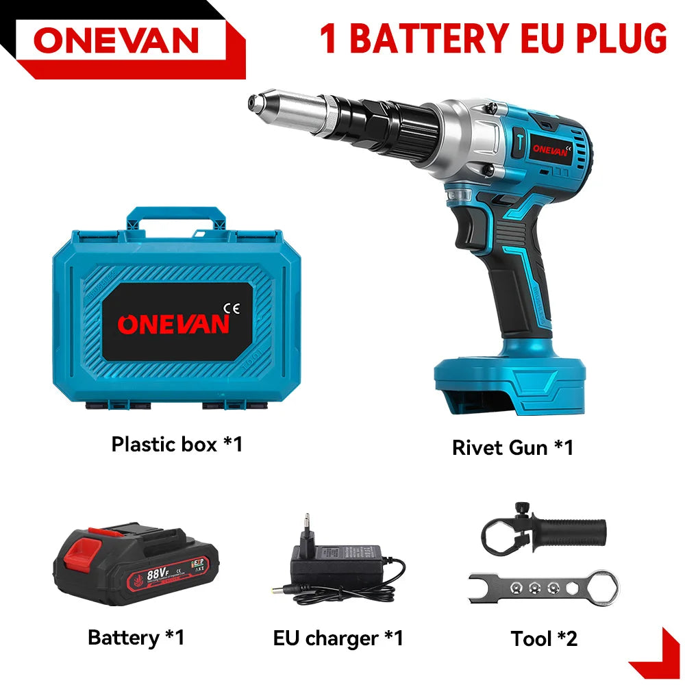 ONEVAN 25000N Borstelloos Elektrisch Klinkpistool 2.4-5.0mm Snoerloos Blindklinknagelgereedschap voor Makita 18V Accu
