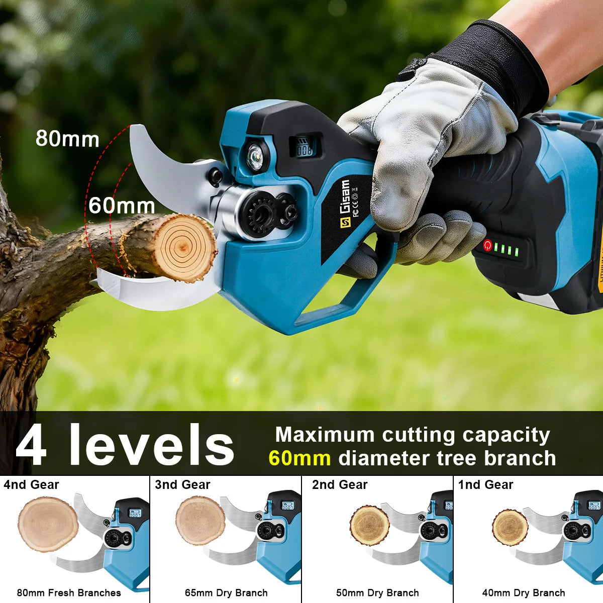 Gisam Borstelloze 60mm Elektrische Snoeischaar Draadloze Snoeischaar voor Fruitbomen en Bonsai Gereedschap voor Makita 18V Accu