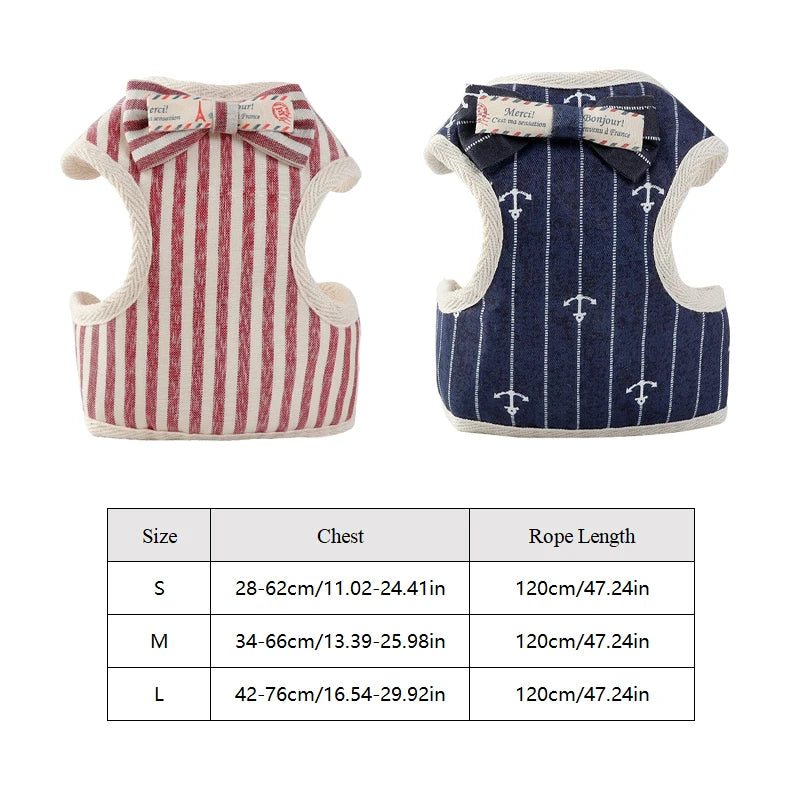 Striped Adjustable Cat Harness Leash Escape Proof Pet Harness for Cats Small Dogs Outdoor Walking Cat Harness with Bowknot