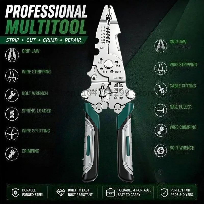 Foldable 18in1 Wire Cutter Wire Stripper Crimper Wire Stripping Tool Cable Stripper Wiring Tools WireCrimping Tool Safety Lock