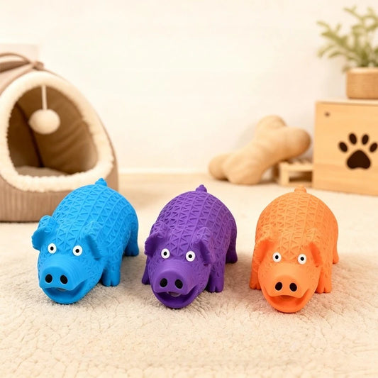 Dog Chew Toy Pet Squeaky Ball Toy Teeth Care Cartoon Rubber Latex Pig Interactive Trainning Puppy Pet Dog Supplies