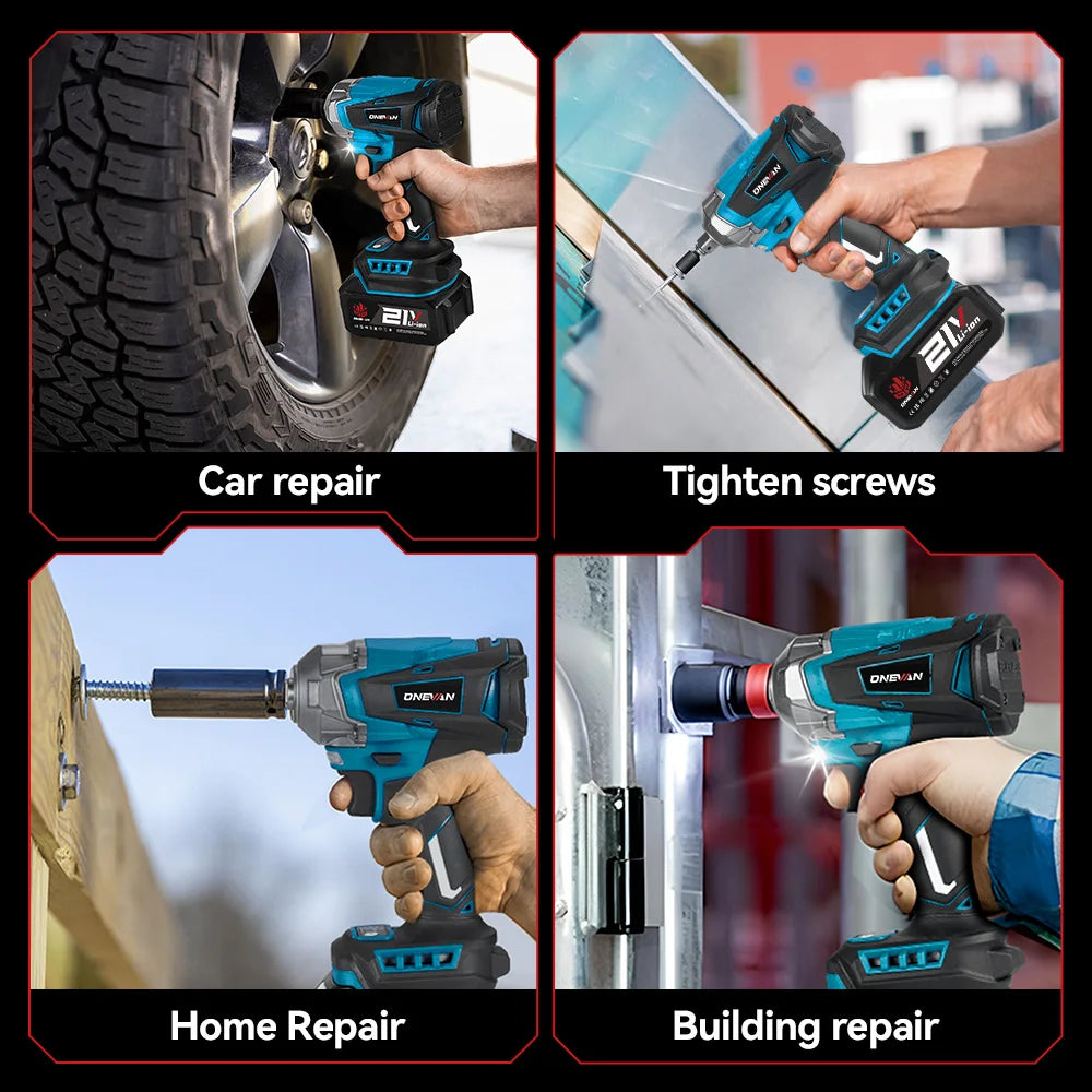 ONEVAN 1200N.M Torque Brushless Electric Impact Wrench 1/2 Inch Cordless Electric Wrench Power Tools For Makita 18V Battery Pin