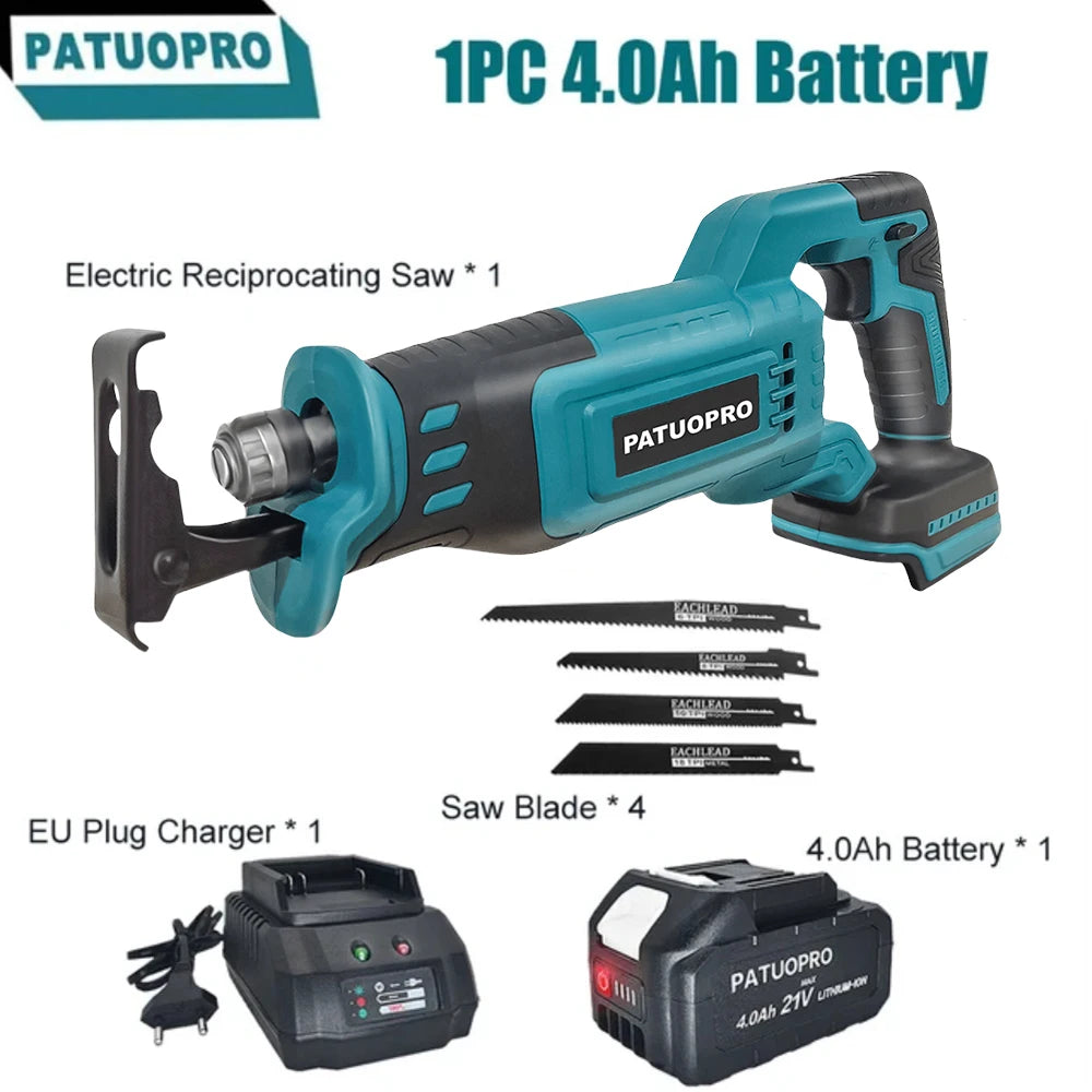 Cordless Brushless Reciprocating Saw Wood Metal PVC Pipe Cutting Power Tool With 4pcs Saw Blades For Makita 18V Battery