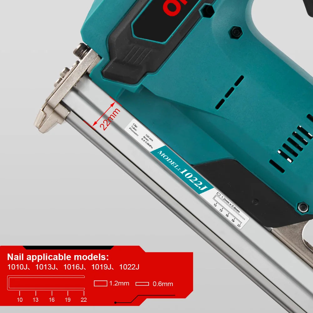 ONEVAN Cloueuse électrique sans balais 2 vitesses 1022J, agrafeuse sans fil pour menuiserie, compatible avec batterie Makita 18 V