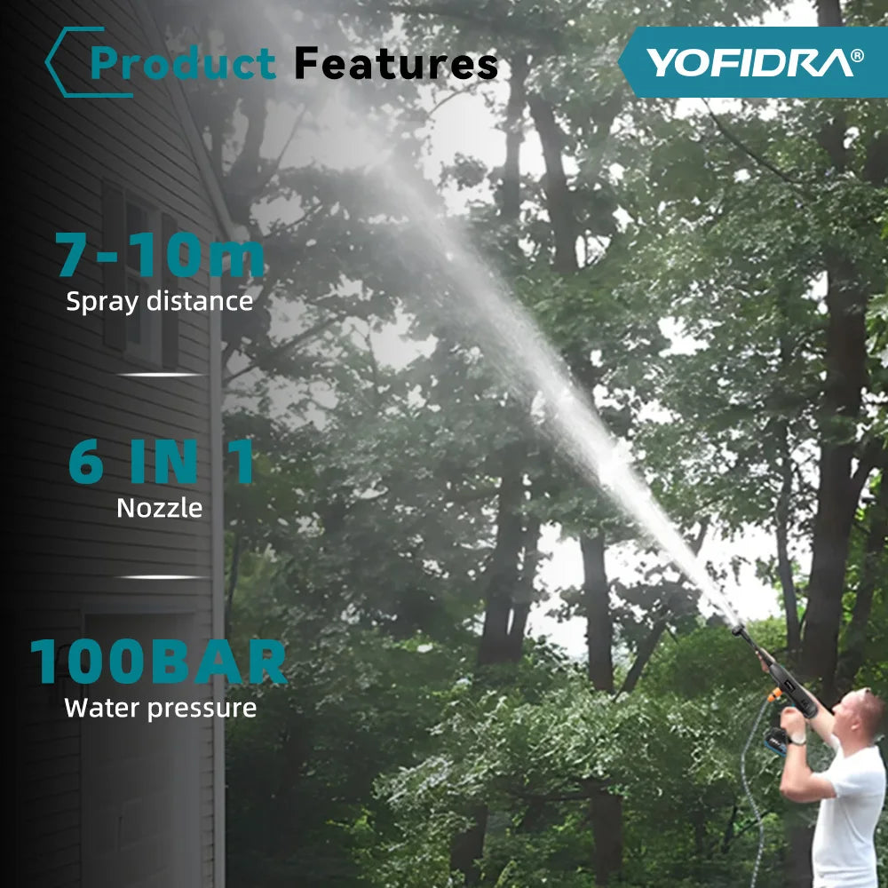 YOFIDRA 6 IN 1 100Bar Electric Water Spray Gun with 22L Foldable Water Bucket Home Car Washing Machine for Makita 18V-21V Battery Pin