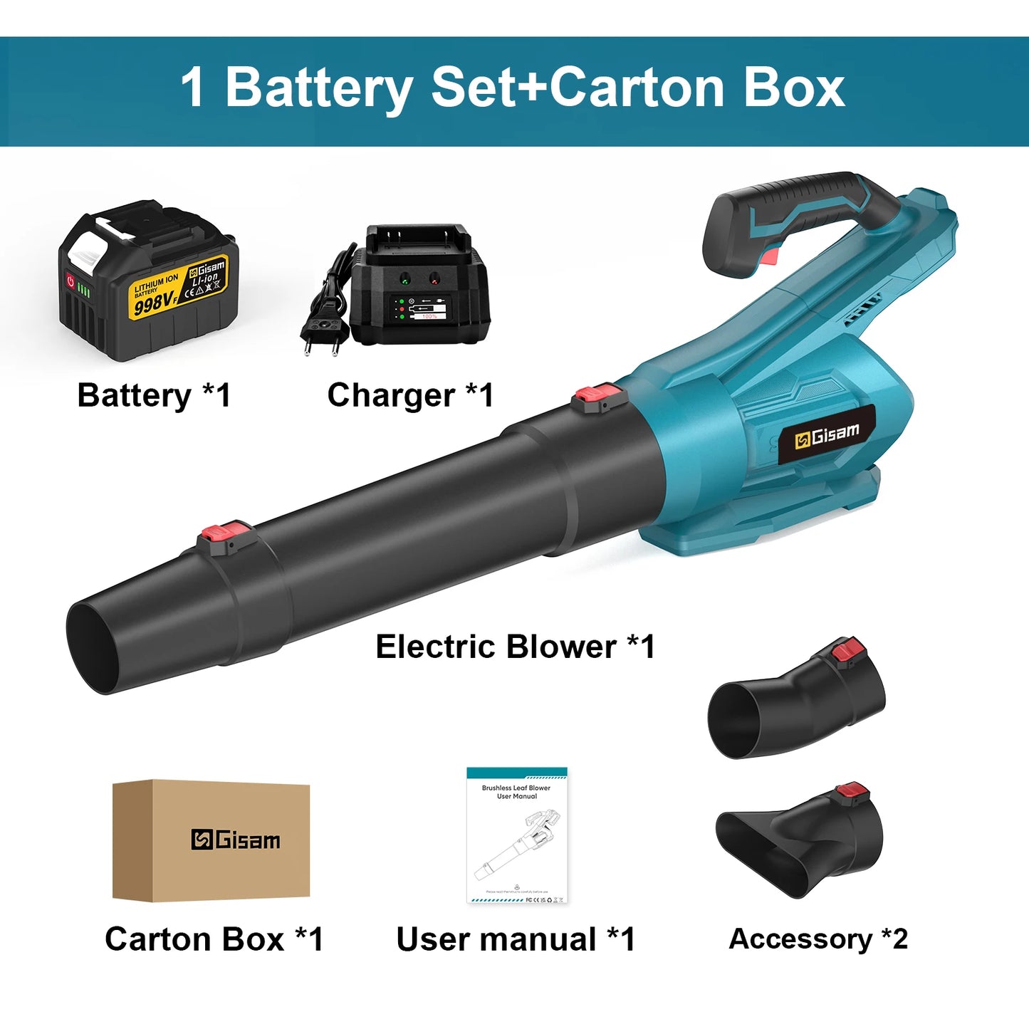 Gisam 20000RPM Brushless Leaf Blower Powerful Handheld Blower for Garden Yard Home Dust Snow Removal For makita 18v battery pins