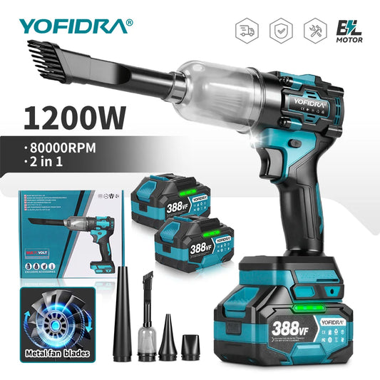 YOFIDRA Brushless 2IN1 Electric Air Blower and Suction 80000RPM Turbo Fan Leaf Snow Cleaner Garden Tool For Makita Batter Pin
