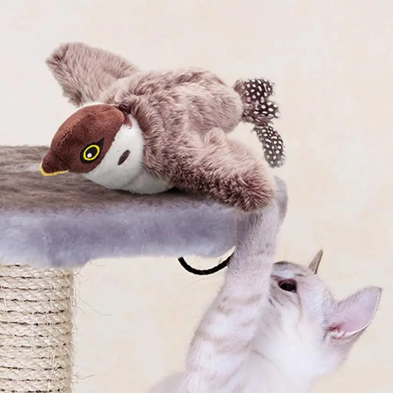 Cat Toy Bird Sparrow Catnip Toys Simulation Bird Toy Interactive Cat Toys Flapping Chirping Cat Enrichment Toys with 3 Modes USB