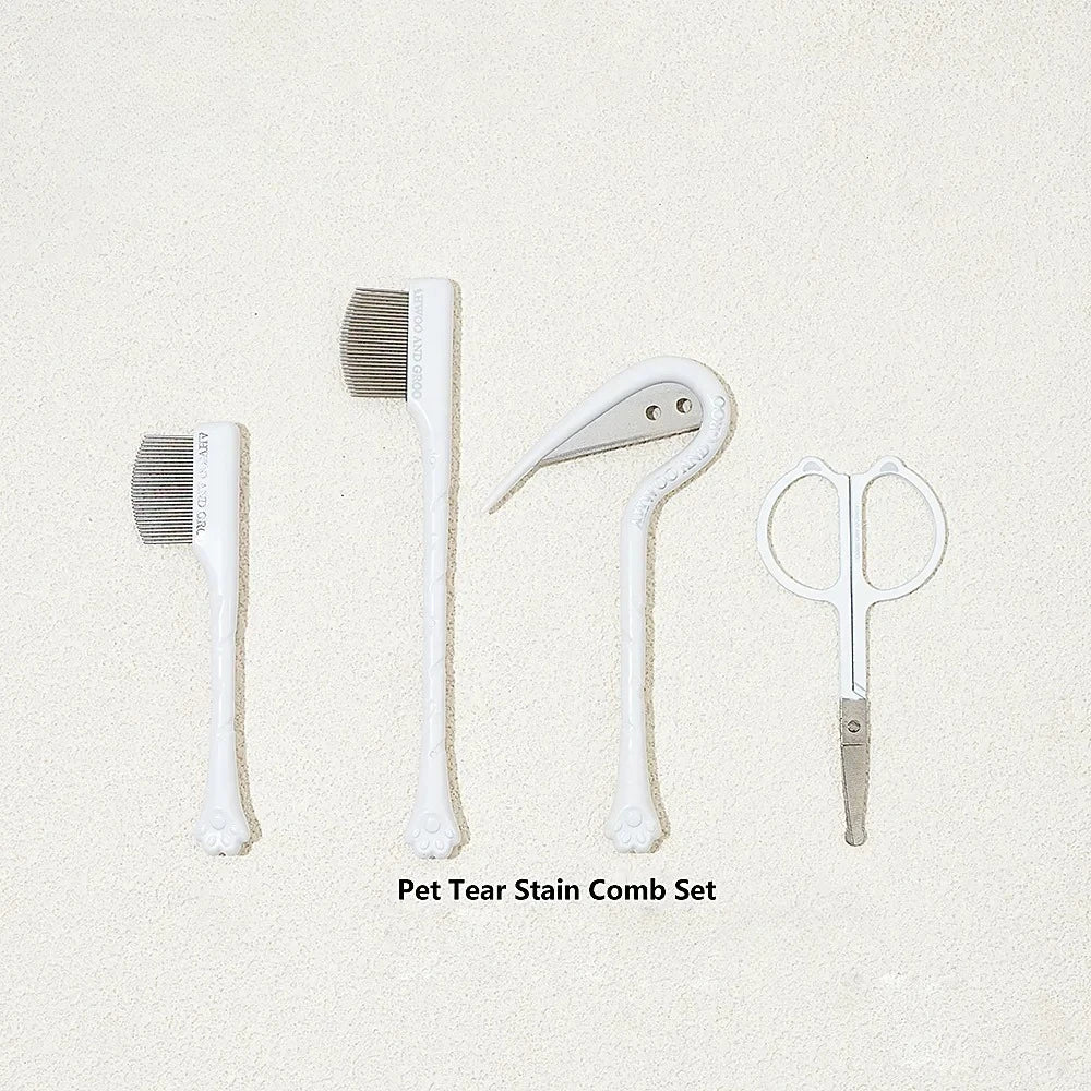 4pcs Pet Facial Cleaning Comb Set Removes Tear Stains Eye-poop Cat Paw Comb Dog Hair Repair Scissors Cat Hair Comb Pet Supplies