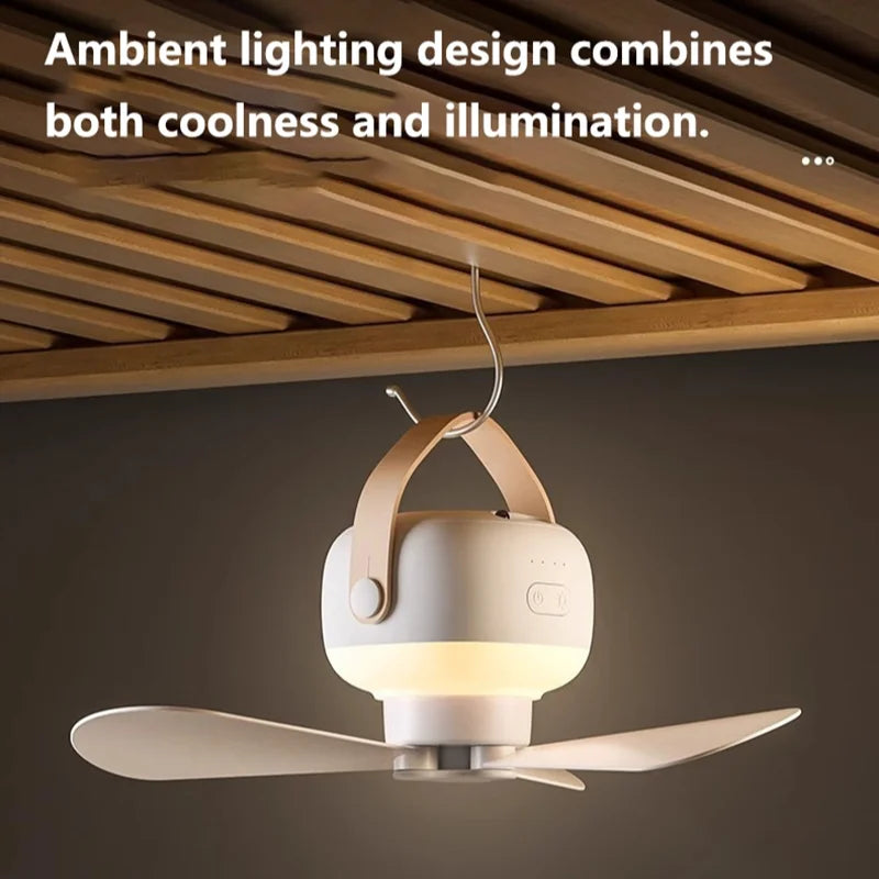 Nouveau ventilateur électrique 2026 pour camping, tente, maison, ventilateur de plafond portable rechargeable 7200 mAh avec télécommande et éclairage LED