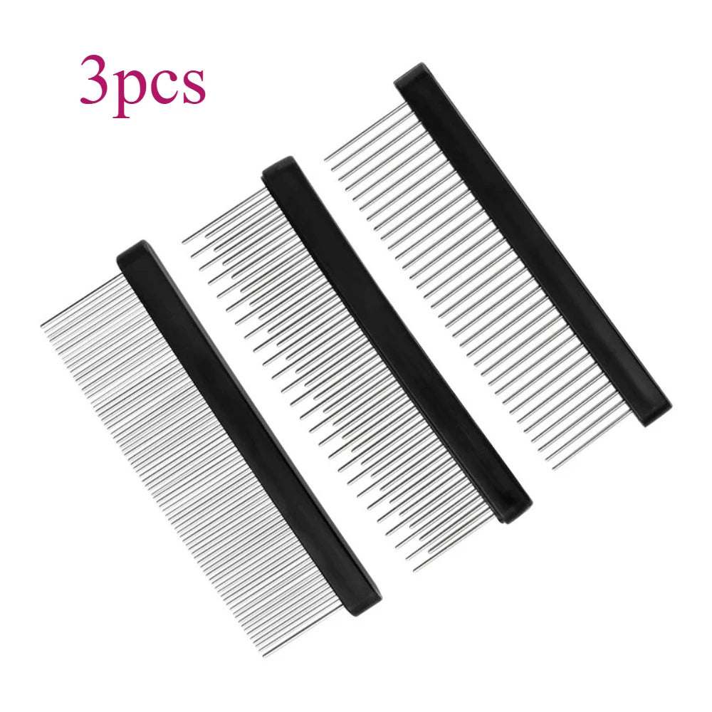 Lot de 3 brosses épilatoires en acier inoxydable pour chiens et chats, peigne de toilettage double face pour animaux avec dents longues et courtes pour le brossage des poils