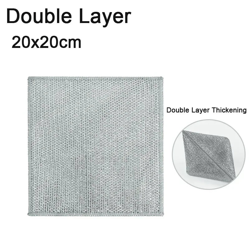 Metal Steel Wire Cleaning Rags Home Kitchen Pot Dish Pan Magic Dishcloth Towels Double Layer Non Stick Oil Steel Wire Rag Cloths