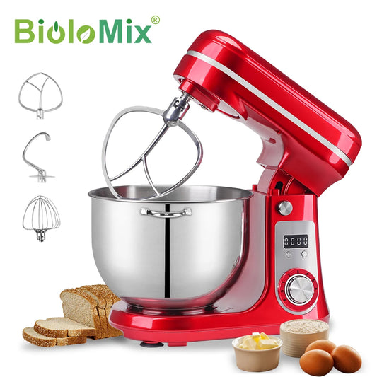 BioloMix 6-speed Kitchen Food Stand Mixer 1200W DC Quiet Motor  6L Stainless Steel Bowl with Cream Egg Whisk Whip Dough Kneader