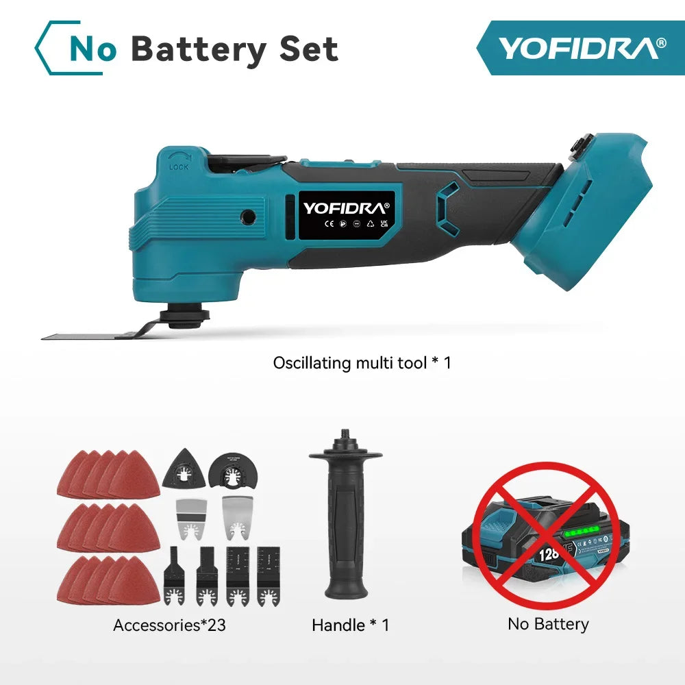 YOFIDRA 1000W Borstelloze Elektrische Oscillerende Multitool AI Snelheidsregeling Accu-gereedschap voor Houtbewerking Geschikt voor Makita Accu