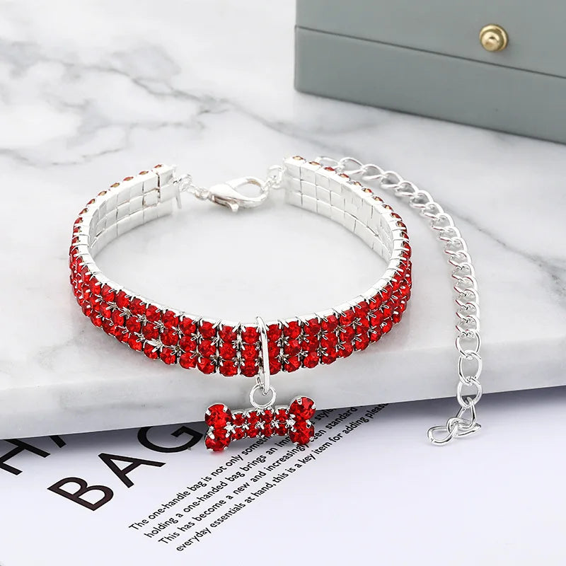 Luxury Cat Collar Bone Shape Pet Necklace for Cats Small Dogs Adjustable Cat Crystal Collar Puppy Necklace Pet Supplies