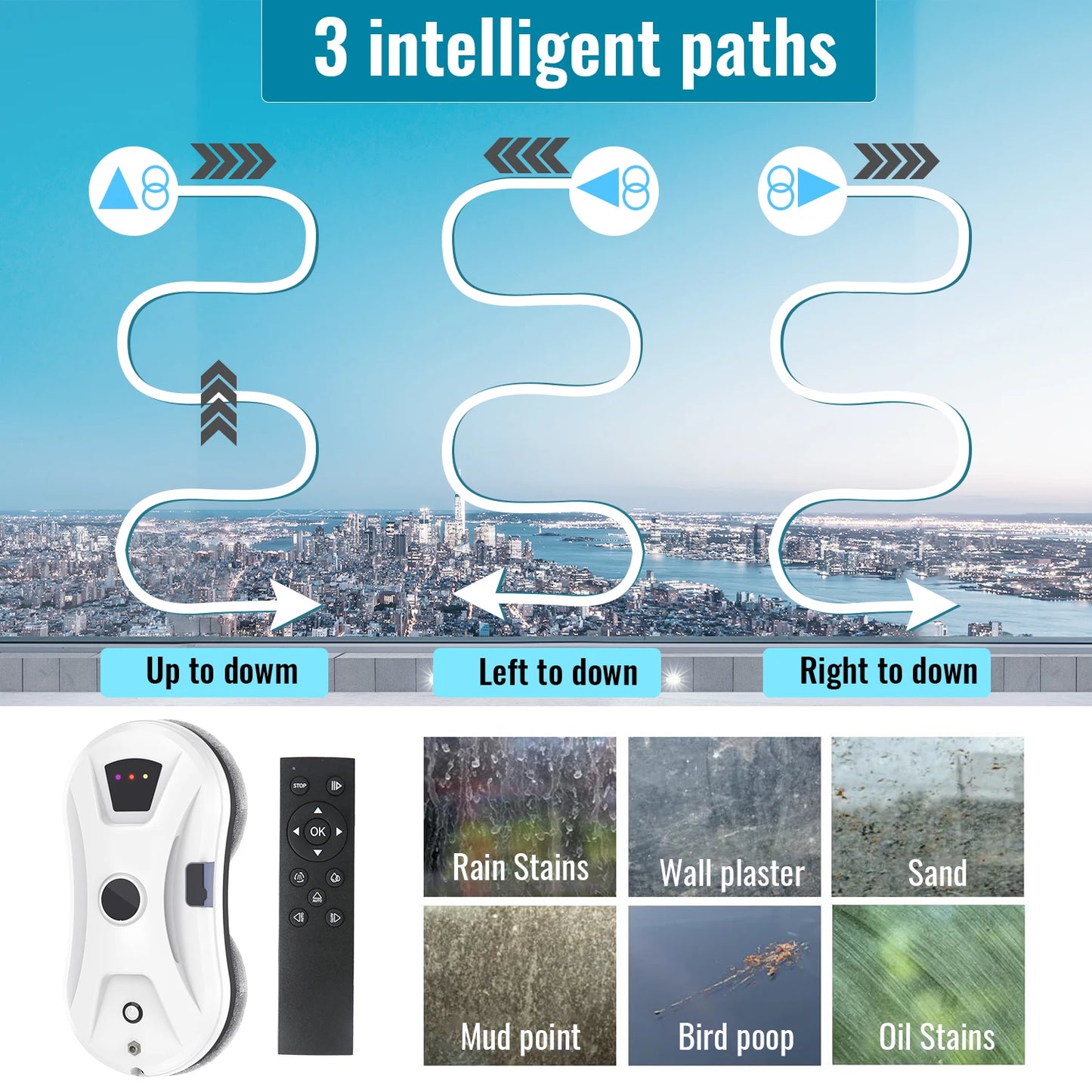 5600PA Window Cleaner Robot Automatic Water Spray Fall Prevention Remote Cleaner Intelligent Control Paths Glass Mirror Wall - Quality Shopping Centre