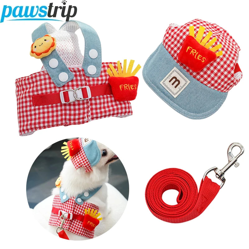 3 PCs/Set Dog Harness Adjustable Puppy Leash with Hat Cute Dog Chest Strap Leash Teddy Yorkshire Lead Leash Pet Supplies