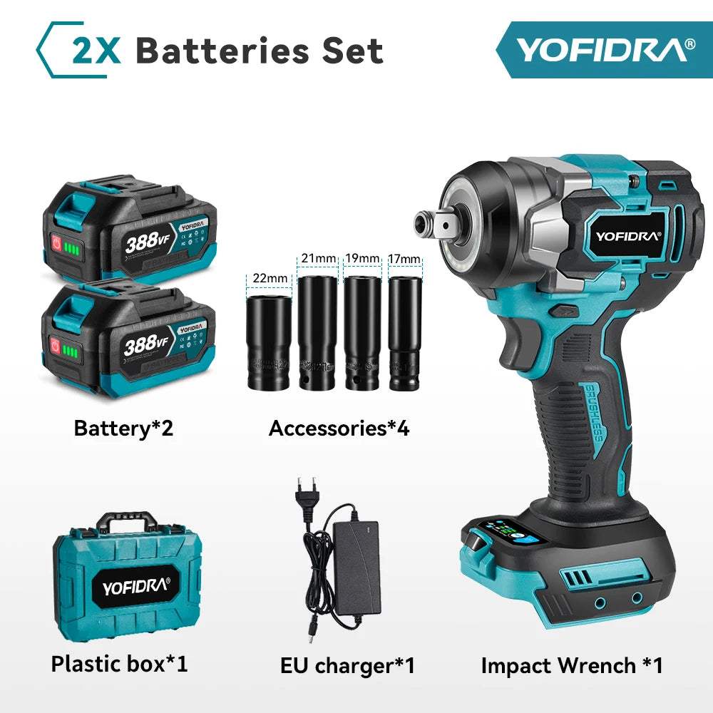 YOFIDRA 5 Gears 1200N.M Torque Brushless Electric Wrench Cordless Car Screwdriver Househeld Power Tools For Makita Battery Pin