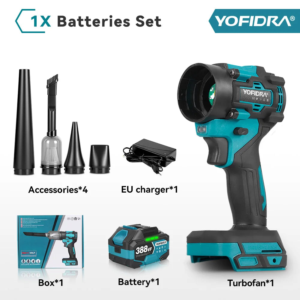 YOFIDRA 80000RPM Borstelloze 2-in-1 Elektrische Turboventilator Snoerloze Luchtblazer & Zuiger Blad Sneeuw Stofreiniger Gereedschap voor Makita Batterij
