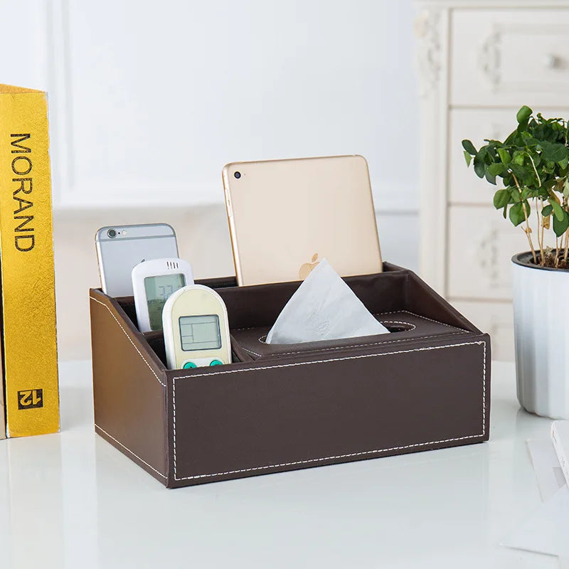 Multifunctional Tissue Box with Stationery Remote Control Box, Decorative Tissue Pen Remote Organizer for Home/Office/Restaurant