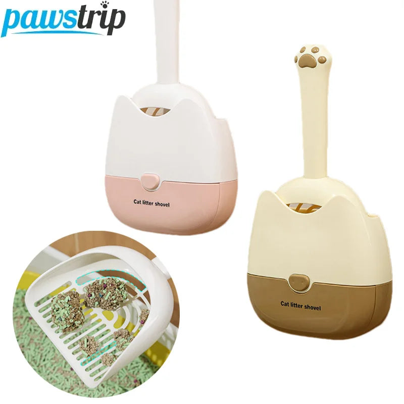 2 in 1 Cat Litter Scoop with Base Wall-mounted Cat Cleaning Shovel Durable Mesh Kitten Litter Cleaner Pet Cleaning Tools