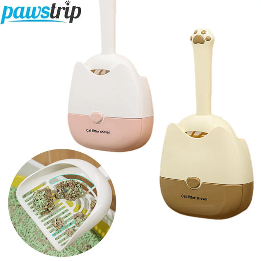 2 in 1 Cat Litter Scoop with Base Wall-mounted Cat Cleaning Shovel Durable Mesh Kitten Litter Cleaner Pet Cleaning Tools