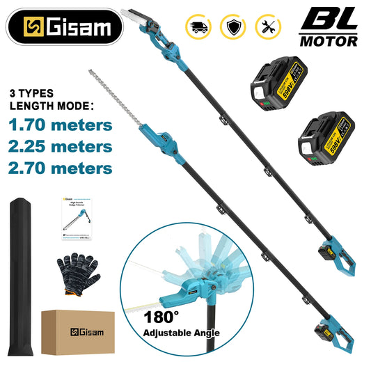 Gisam Brushless High Branch Chainsaw & Hedge Trimmer Cutting Garden Power Tool with Telescoping Pole For Makita 18v Battery Pin