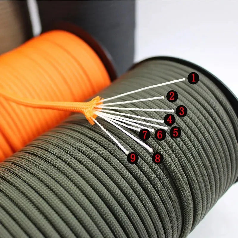 100m 650 Military Standard 9-Core Paracord Rope 4mm Outdoor Parachute Cord Survival Umbrella Tent Lanyard Camping Strap