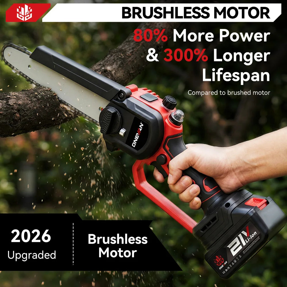 ONEVAN 8Inch Brushless Electric Chainsaw 4500W Cordless Electric Saw Rechargeable Woodworking Tool For Makita 18V Battery Pin