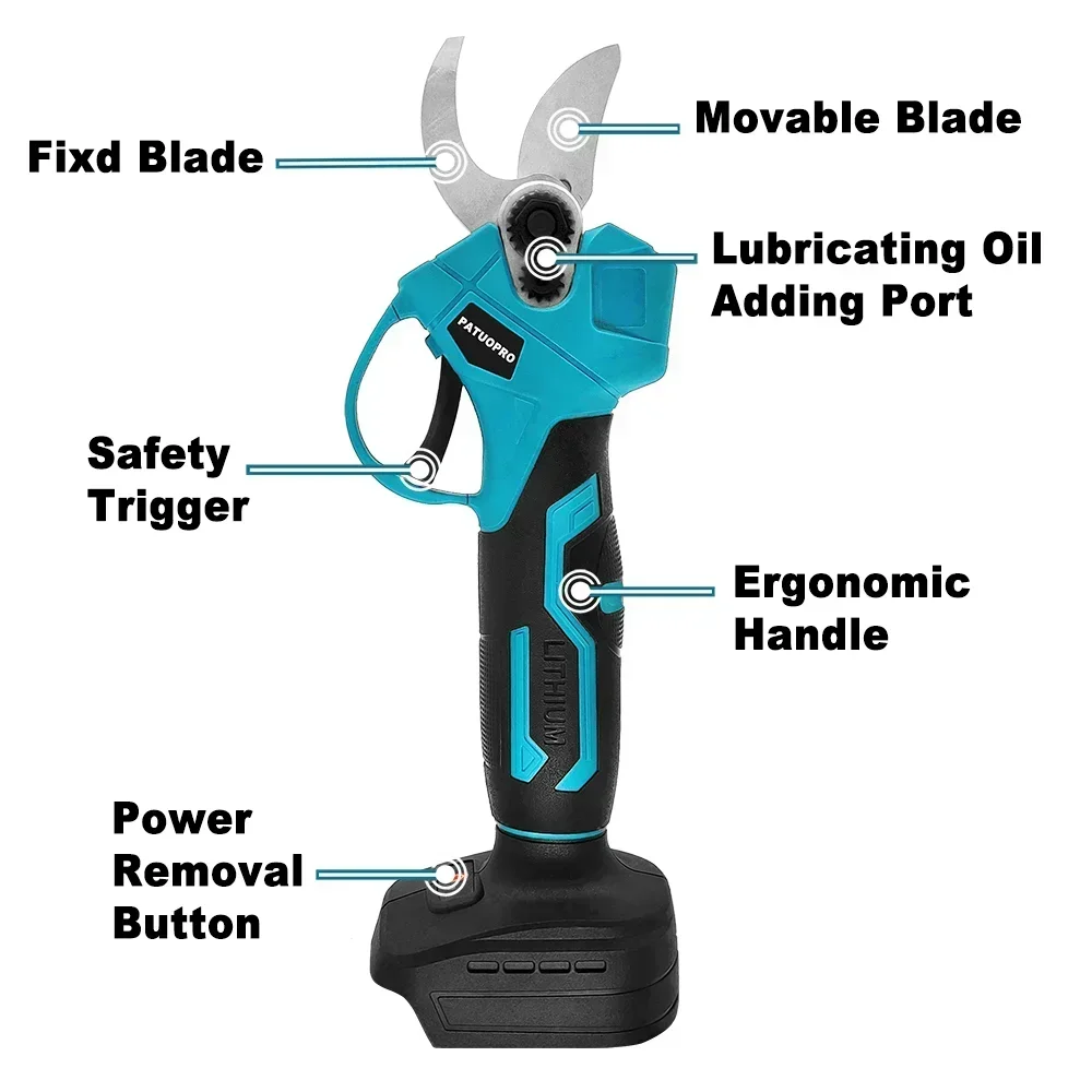 PATUOPRO 30MM Cordless Electric Scissors Brushless Pruner Shear Fruit Tree Bonsai Pruning Power Tool For Makita 18V Battery