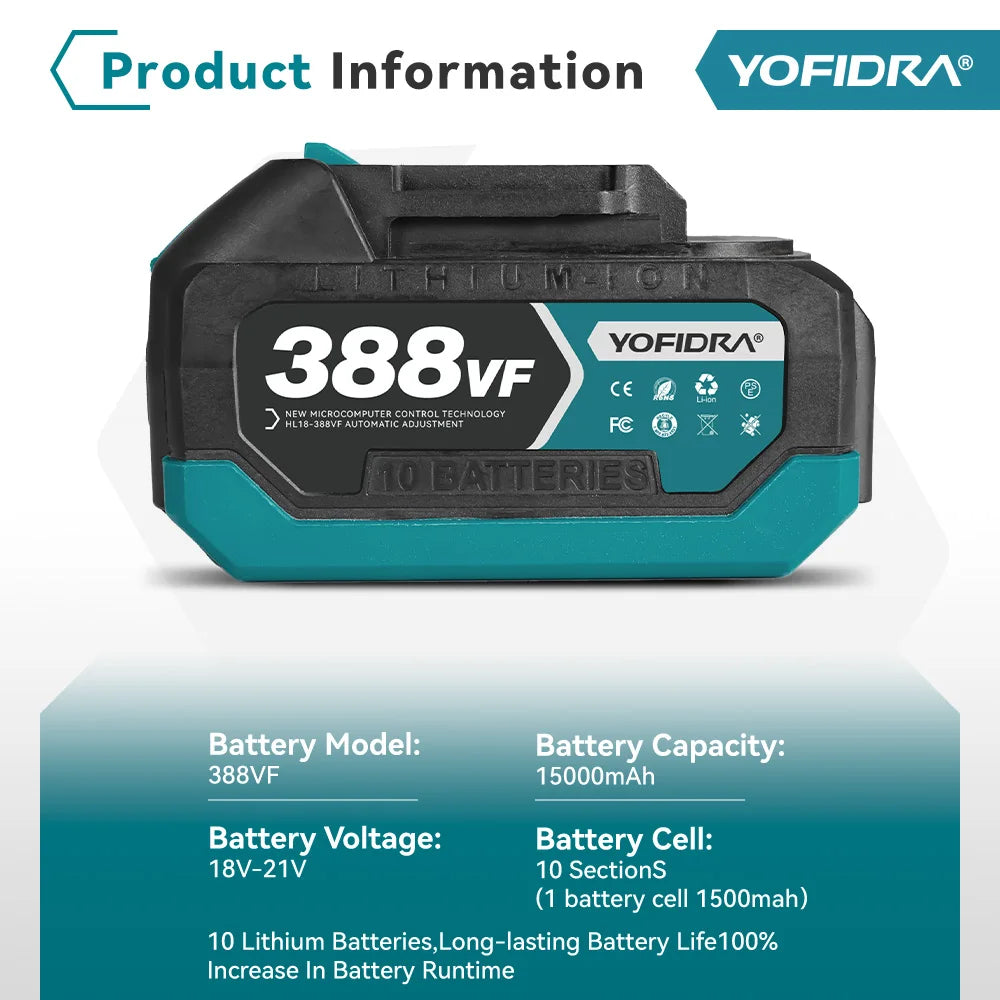 18V 21V oplaadbare lithiumbatterij met digitaal display 388VF 15000mAh.928VF 22500mAh.Accu voor kettingzaag, moersleutel en elektrisch gereedschap