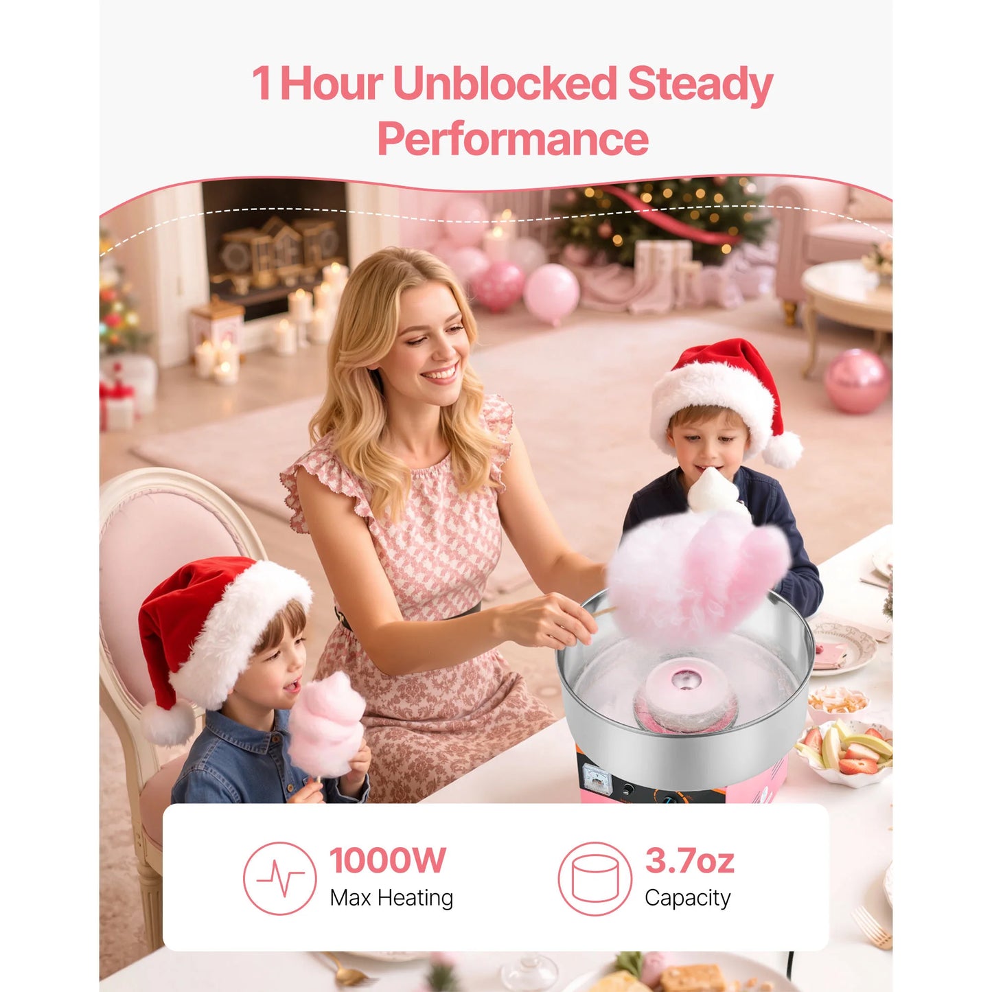 SucceBuy Cotton Candy Machine Commercial 1000W Electric Candy Floss Maker Easy Use with 15 inch Stainless Steel Bowl for Kids