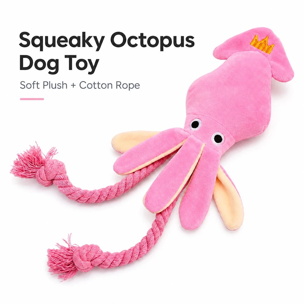 Plush Octopus Dog Toy with Squeaker Cotton Rope Puppy Chew Tug Toy for Dogs and Cats Soft Interactive Pet Bite Play Toys
