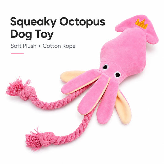 Jouet en peluche pour chien en forme de pieuvre avec pouêt-pouêt et corde en coton, jouet à mâcher et à tirer pour chiots, chats et chiens, jouet interactif doux pour animaux de compagnie