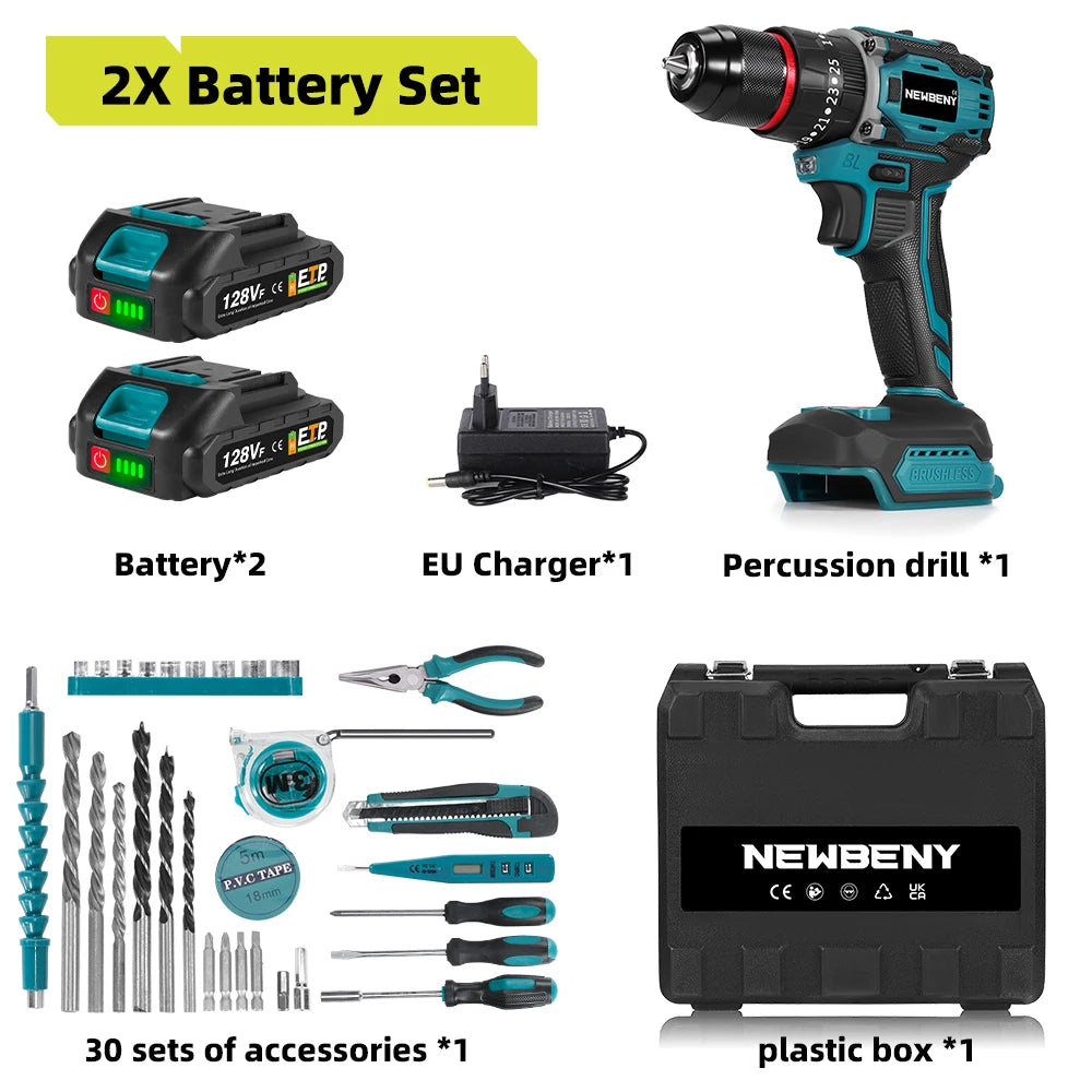 NEWBENY 80N.M 3-IN-1 Brushless Electric Drill Cordless 25+3 Torque Screwdriver Power Tools Set For Makita 18V Battery Pin