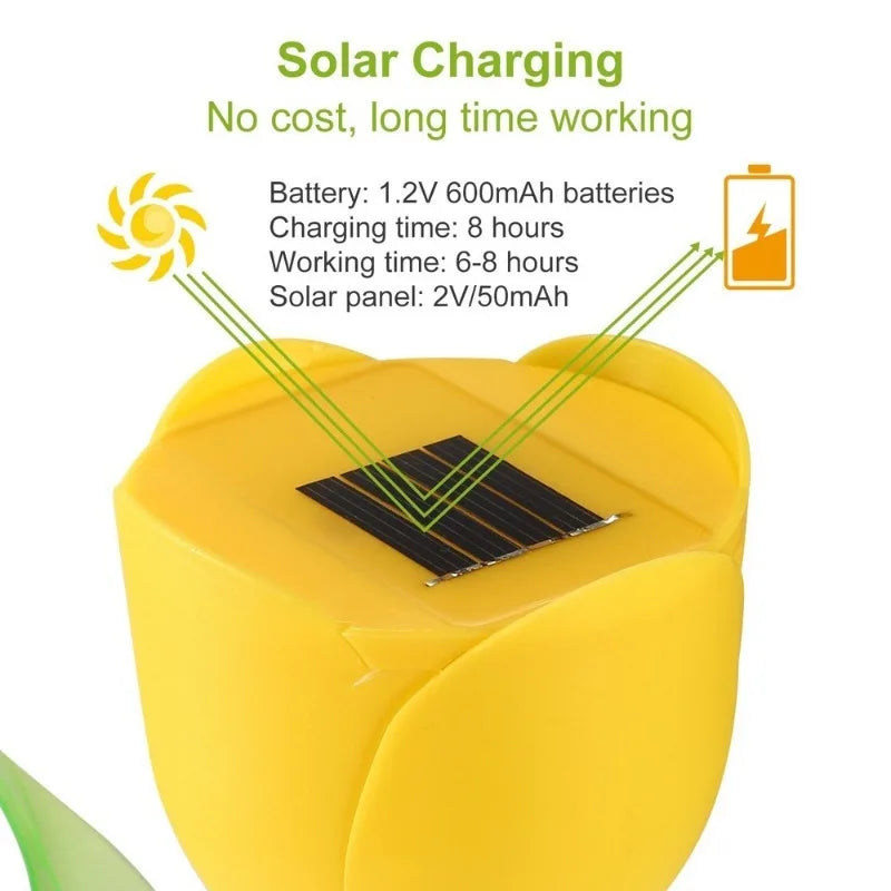 Solar Powered Tulip Garden Lights IP44 Waterproof Auto on Off LED Outdoor Lighting for Yard Lawn Party Night Decoration